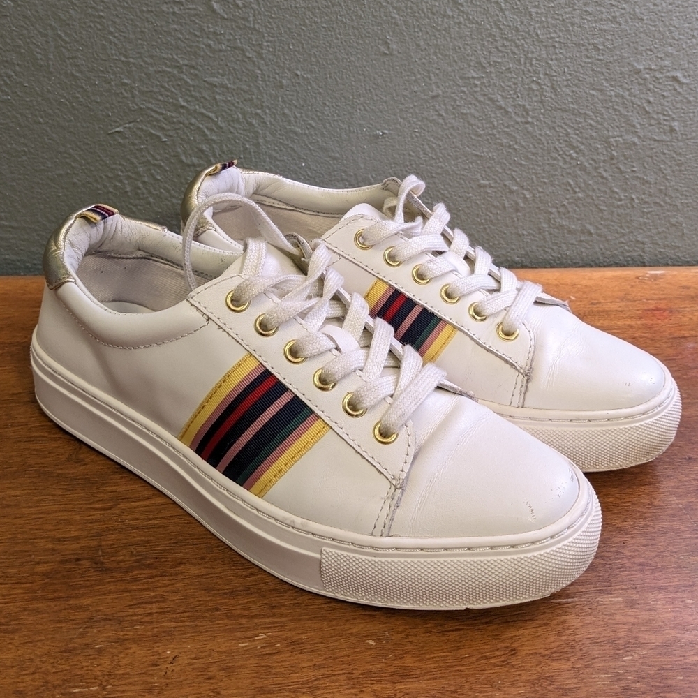 1901 Tige en Cuir White Rainbow stripe Tennis Shoe Size 6 - Picture 1 of 8